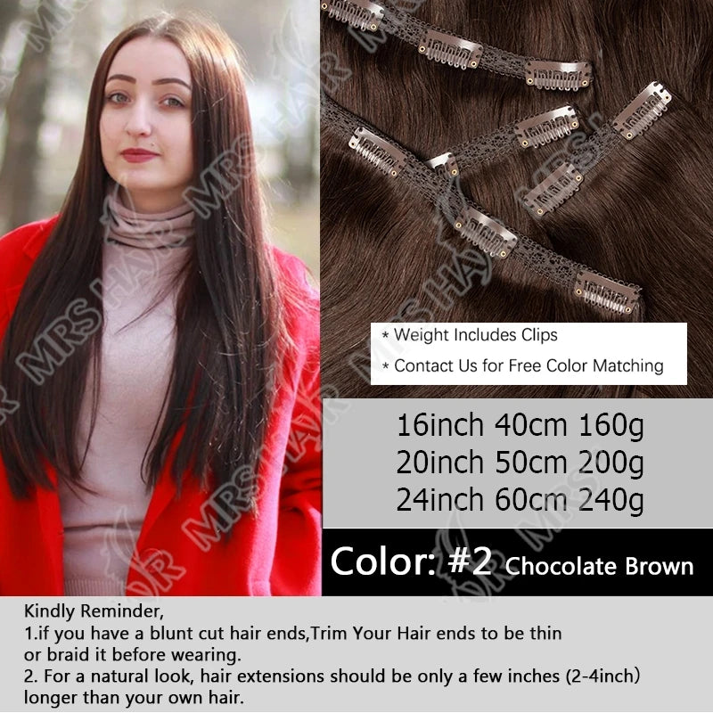 Clip in Hair Extension Human Hair Machine Remy 24inch 240g Full Head  Real Natural Hair Extensions Thinck End  Hair Clips 6PCS