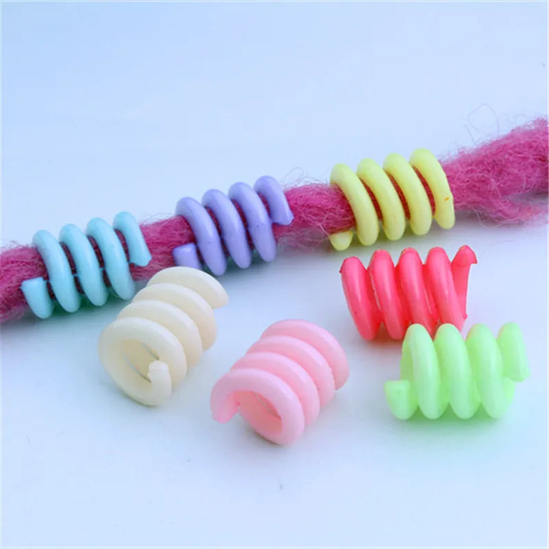 50Pcs 12x18mm Mix Color Acrylic Big Hole Spring Hair Dreadlock Beads Hair Braid Rings Cuff Clips Tube Hair Styling Accessories