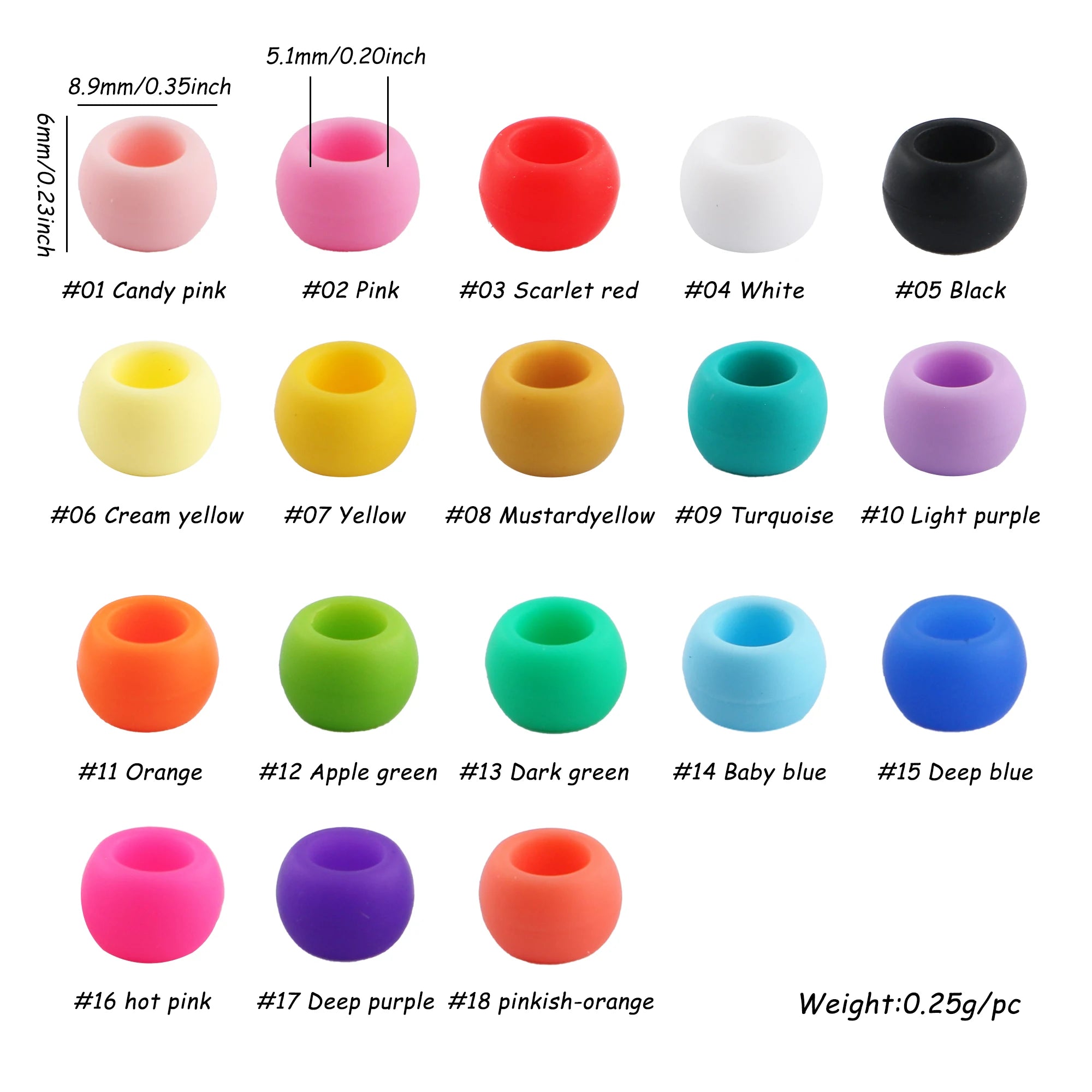 50pcs 6*9mm Large Hole Pony Candy Colorful Silicone Beads Set For Jewelry Making DIY Hair Braiding Bracelet Necklace Handicrafts
