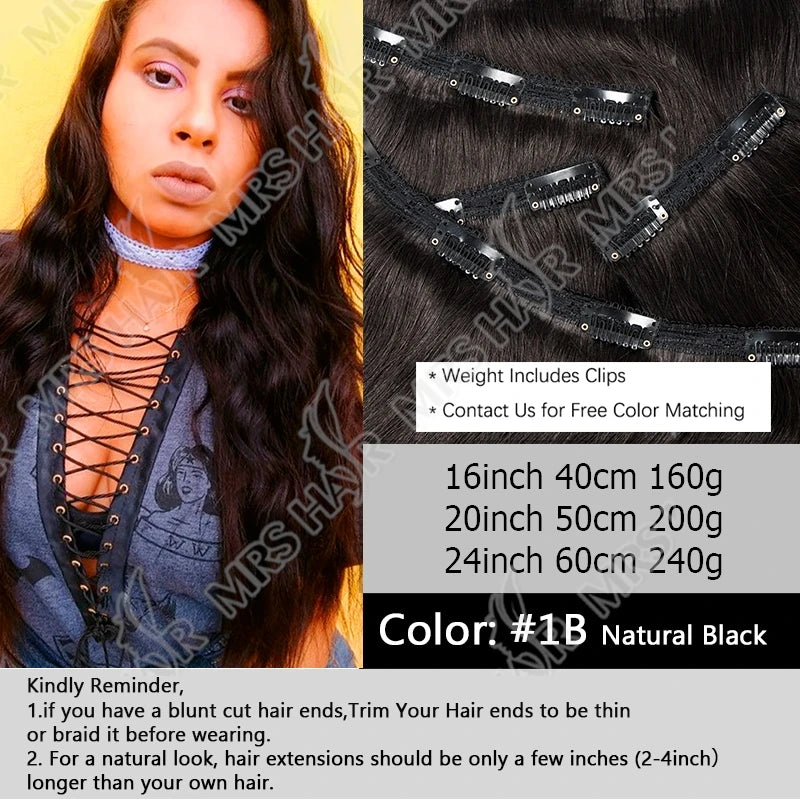Clip in Hair Extension Human Hair Machine Remy 24inch 240g Full Head  Real Natural Hair Extensions Thinck End  Hair Clips 6PCS