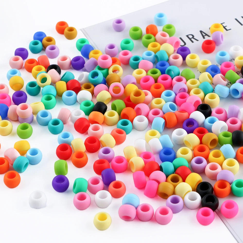 50pcs 6*9mm Large Hole Pony Candy Colorful Silicone Beads Set For Jewelry Making DIY Hair Braiding Bracelet Necklace Handicrafts