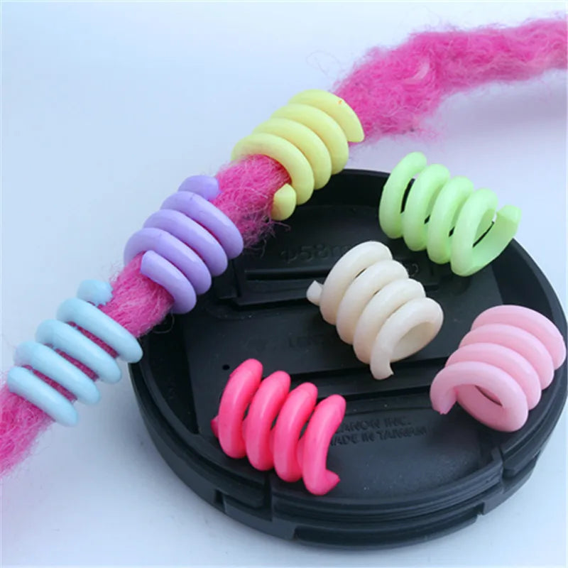 50Pcs 12x18mm Mix Color Acrylic Big Hole Spring Hair Dreadlock Beads Hair Braid Rings Cuff Clips Tube Hair Styling Accessories