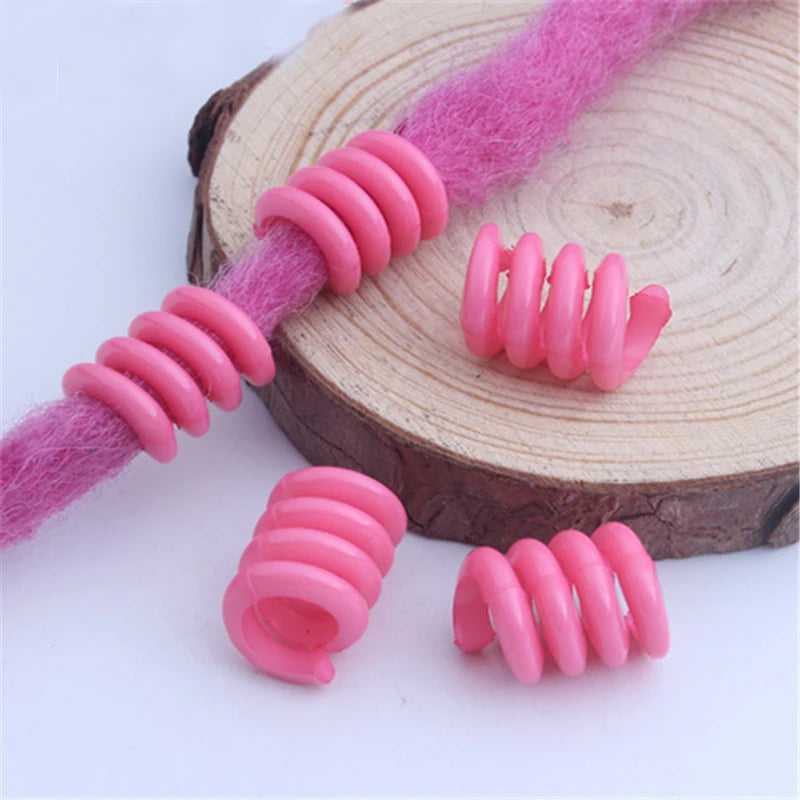 50Pcs 12x18mm Mix Color Acrylic Big Hole Spring Hair Dreadlock Beads Hair Braid Rings Cuff Clips Tube Hair Styling Accessories