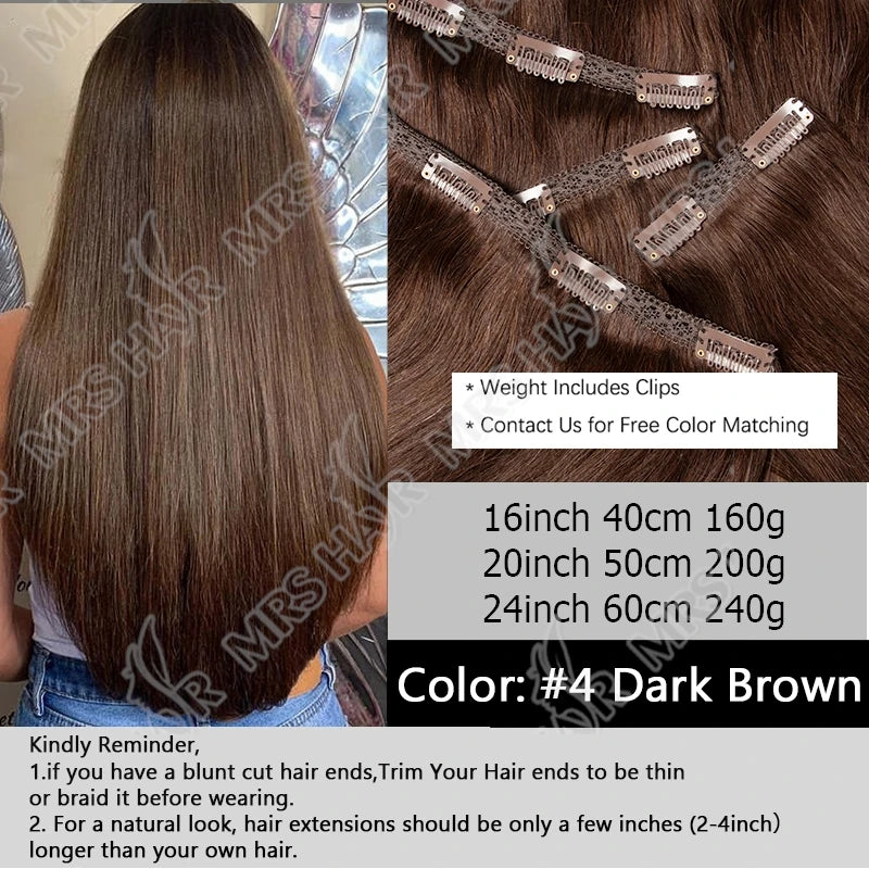 Clip in Hair Extension Human Hair Machine Remy 24inch 240g Full Head  Real Natural Hair Extensions Thinck End  Hair Clips 6PCS