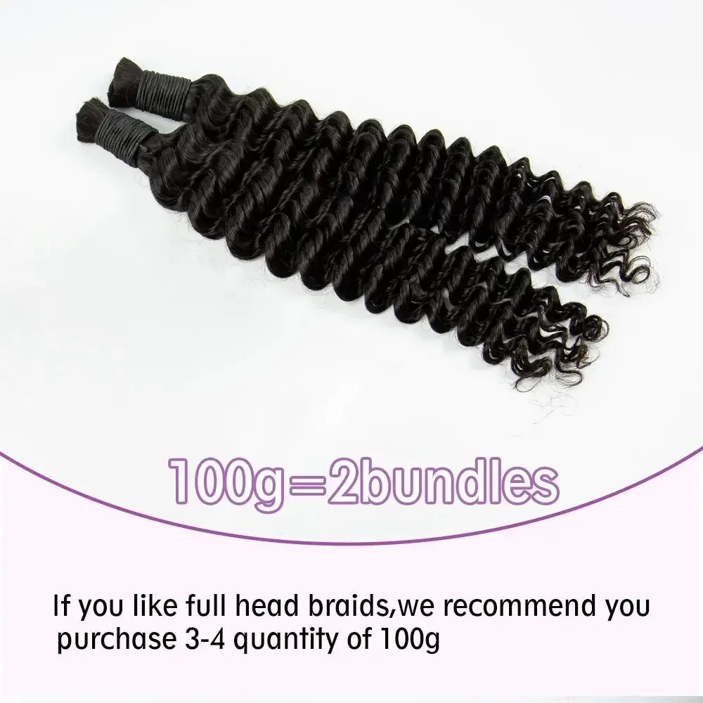 100% Human Bulk Hair Bundles for Braiding Deep Wave Virgin Hair Extension Natural Color Braids No Weft Hair Bulk for Extensions