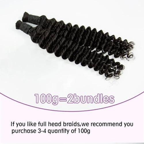 100% Human Bulk Hair Bundles for Braiding Deep Wave Virgin Hair Extension Natural Color Braids No Weft Hair Bulk for Extensions
