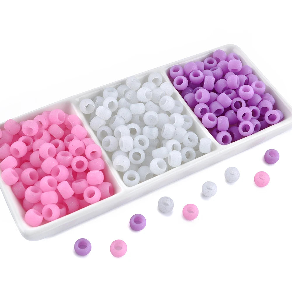 50pcs 6*9mm Large Hole Pony Candy Colorful Silicone Beads Set For Jewelry Making DIY Hair Braiding Bracelet Necklace Handicrafts
