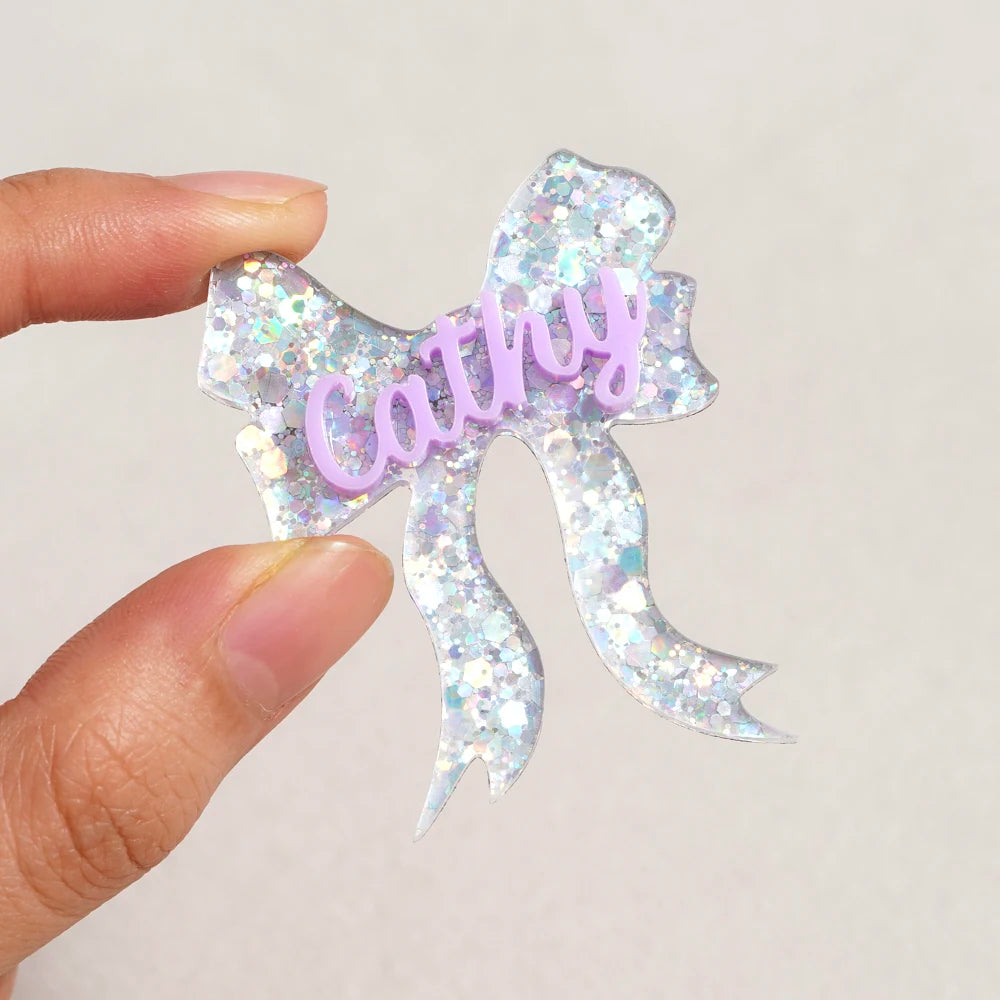 1PC Custom PMMA Hair Clip - Personalized Bow & Name Accessory | Laser Engraved DIY Cute Unique Gift for Teens Daily Use
