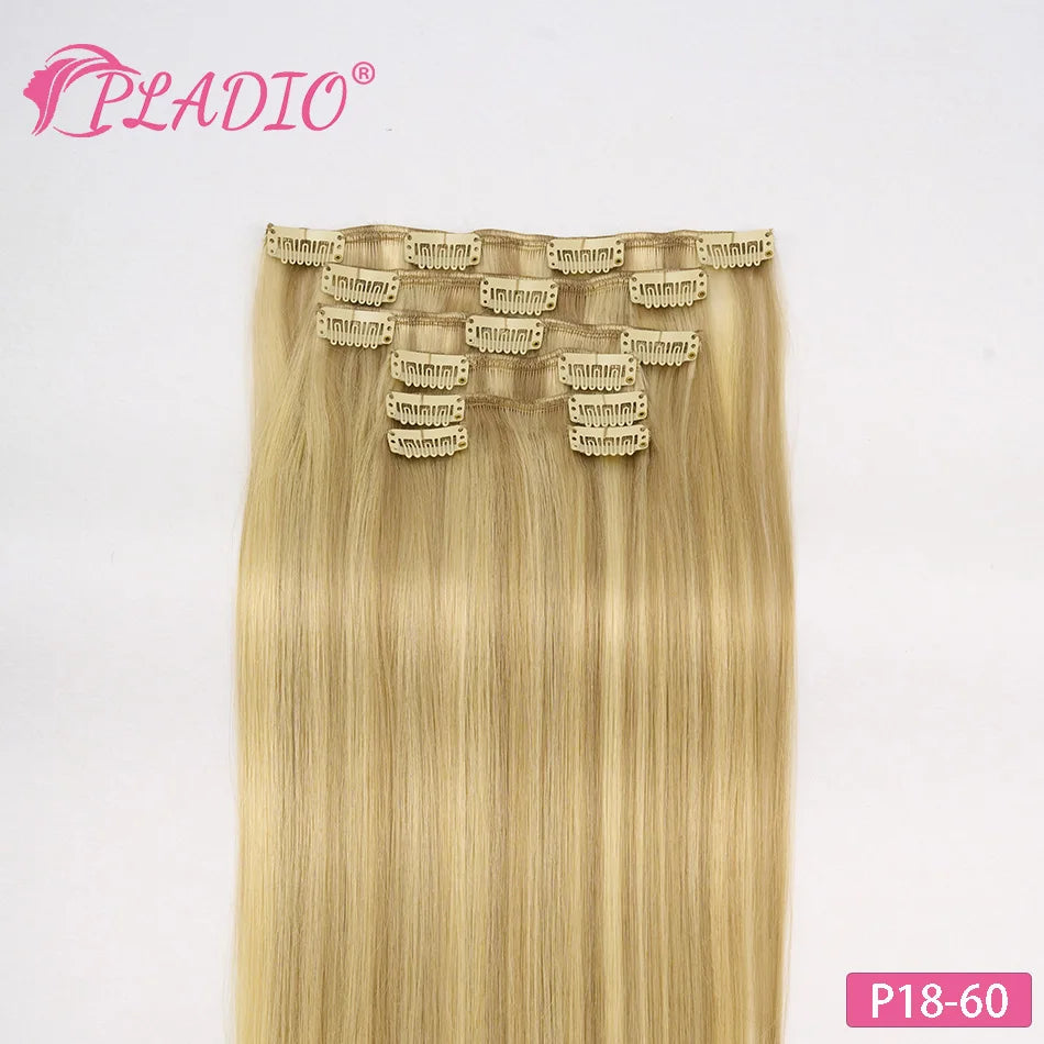 PLADIO T2/2/6 Remy Human Hair Clip ins 7Pcs 14-26 Inch Straight Invisible Hair Extensions for Women [Silky & No Tangling