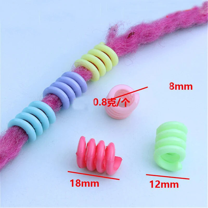 50Pcs 12x18mm Mix Color Acrylic Big Hole Spring Hair Dreadlock Beads Hair Braid Rings Cuff Clips Tube Hair Styling Accessories