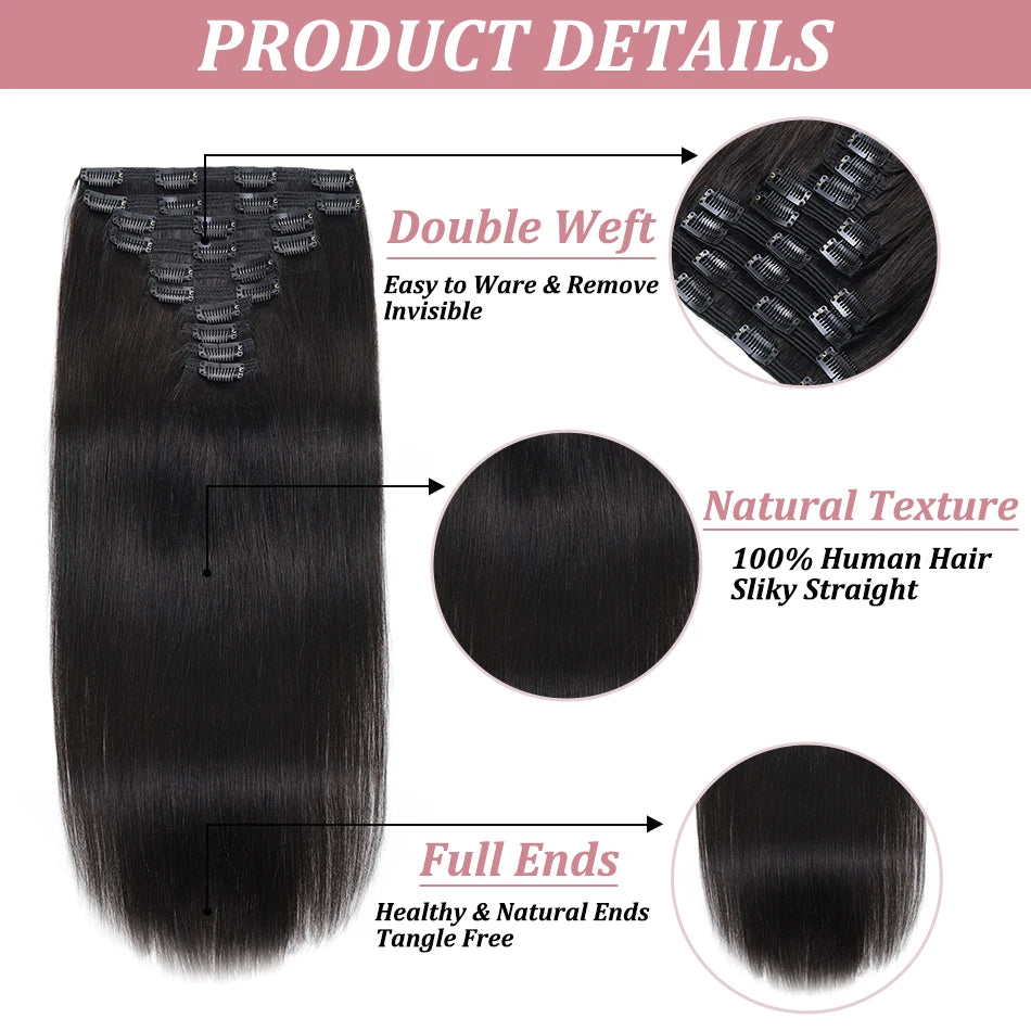 240G Clip In Hair Extensions Human Hair Double Weft Straight 100% Remy Hair Clip In Russian Human Hair Extensions For Women