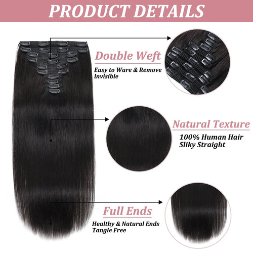 240G Clip In Hair Extensions Human Hair Double Weft Straight 100% Remy Hair Clip In Russian Human Hair Extensions For Women