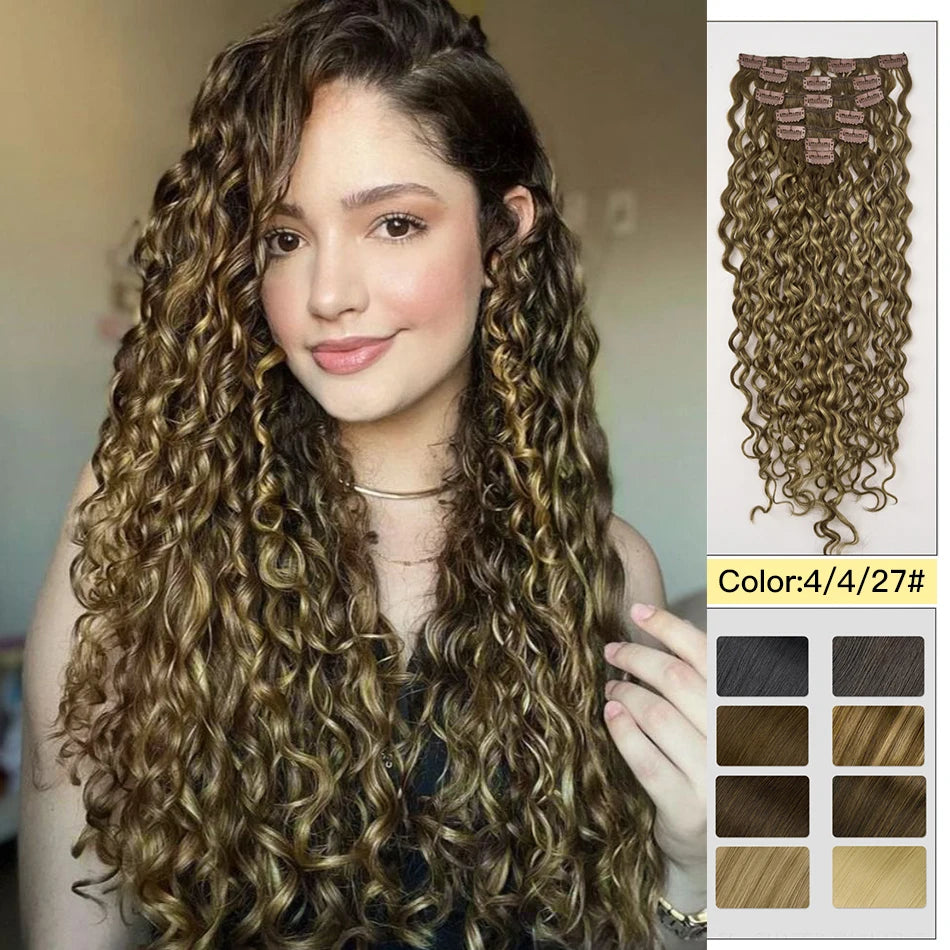 Yelo Curly Clip in Hair Extensions Real Human Hair Wet and Wavy 100% Brazilian Remy Human Hair Clip on 12-26 inch For Women