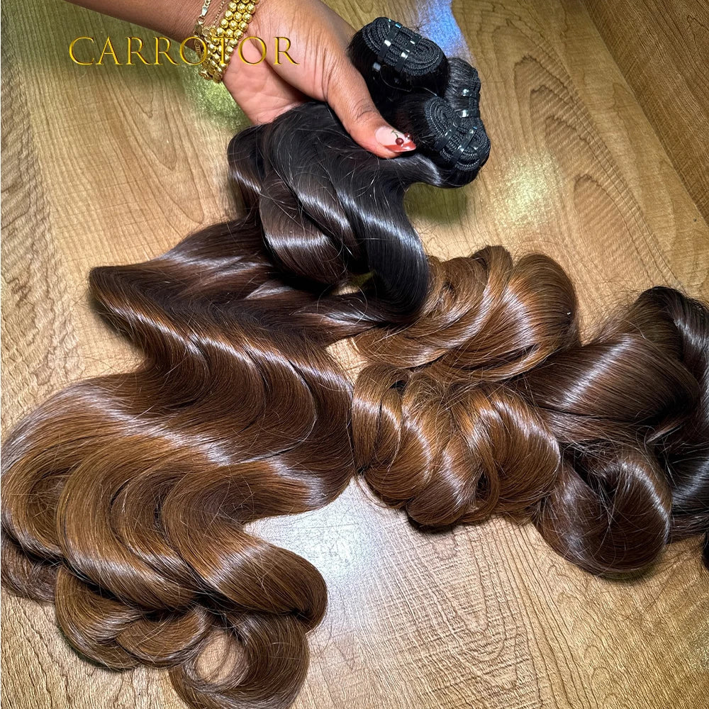 Ombre 1b/30 Brown Colored Body Wave Human Hair Bundles 100%Unprocessed Virgin Weave Real Human Hair 3 Hair Extensions  For Women