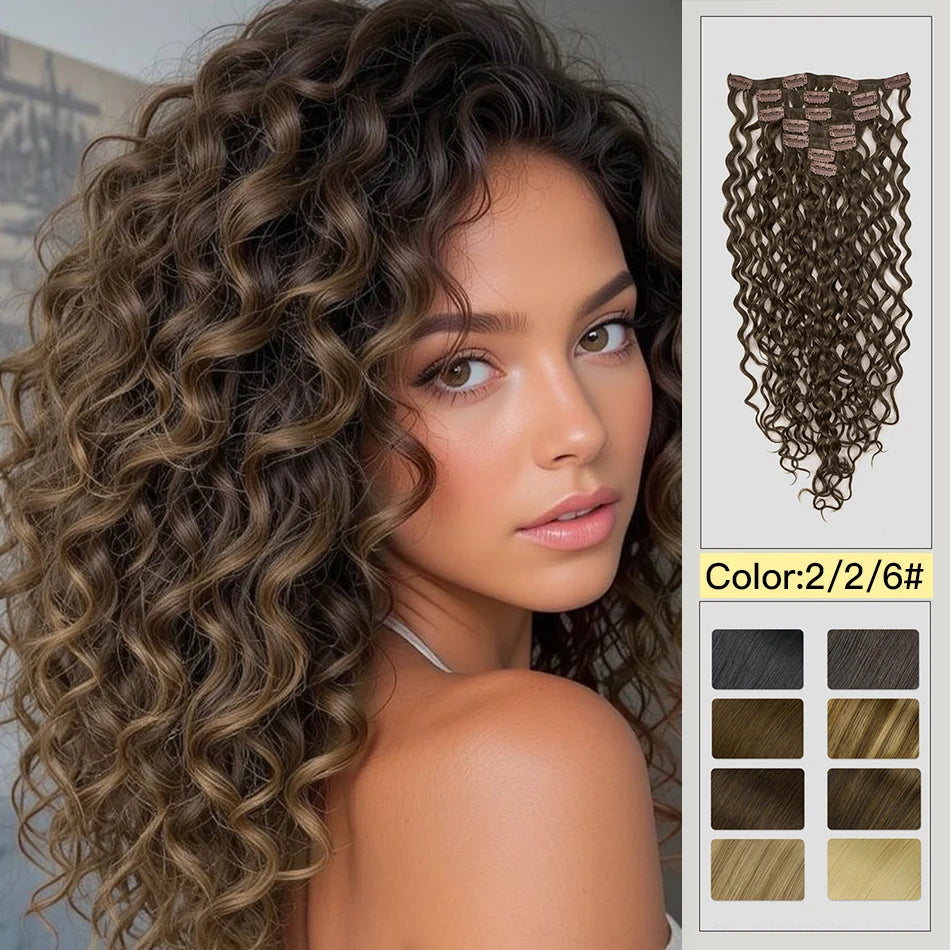 Yelo Curly Clip in Hair Extensions Real Human Hair Wet and Wavy 100% Brazilian Remy Human Hair Clip on 12-26 inch For Women