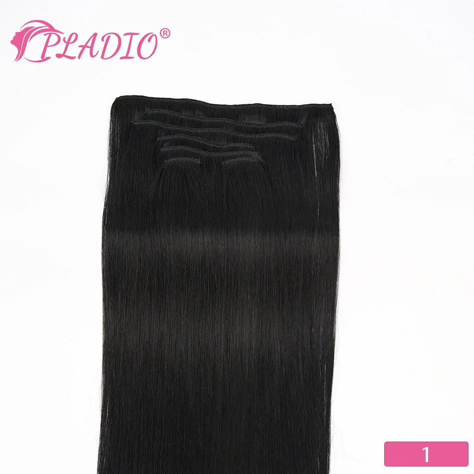 PLADIO T2/2/6 Remy Human Hair Clip ins 7Pcs 14-26 Inch Straight Invisible Hair Extensions for Women [Silky & No Tangling