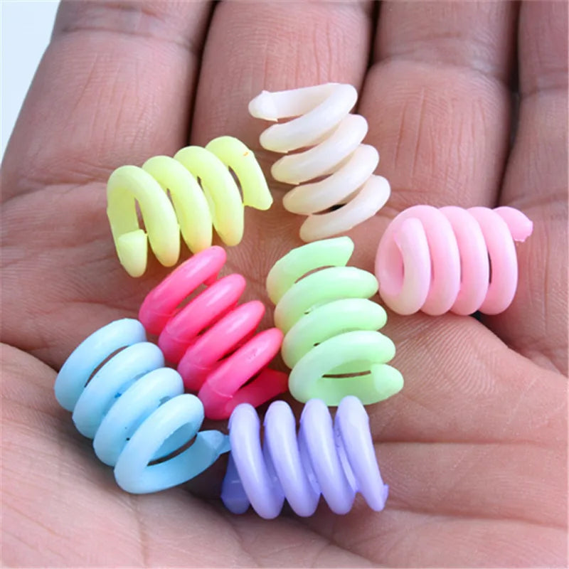 50Pcs 12x18mm Mix Color Acrylic Big Hole Spring Hair Dreadlock Beads Hair Braid Rings Cuff Clips Tube Hair Styling Accessories