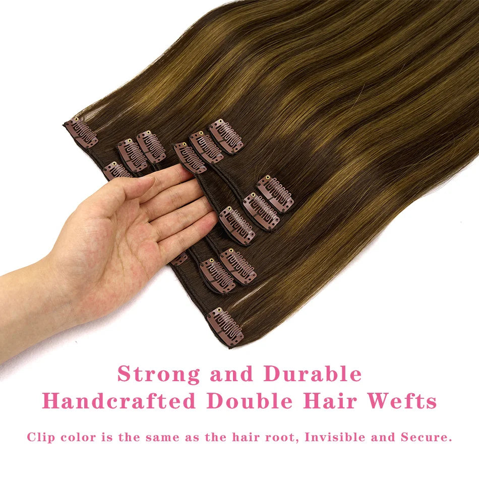 PLADIO T2/2/6 Remy Human Hair Clip ins 7Pcs 14-26 Inch Straight Invisible Hair Extensions for Women [Silky & No Tangling