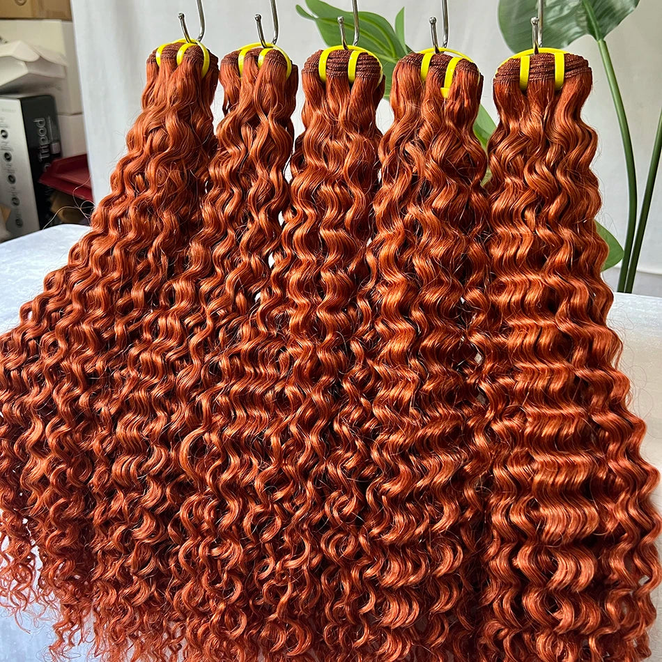 #350 Colored Deep Curly Human Hair Bundles Ginger Orange 100% Virgin Vietnamese Wavy Hair Weave Extensions 100 Grams/Bundle