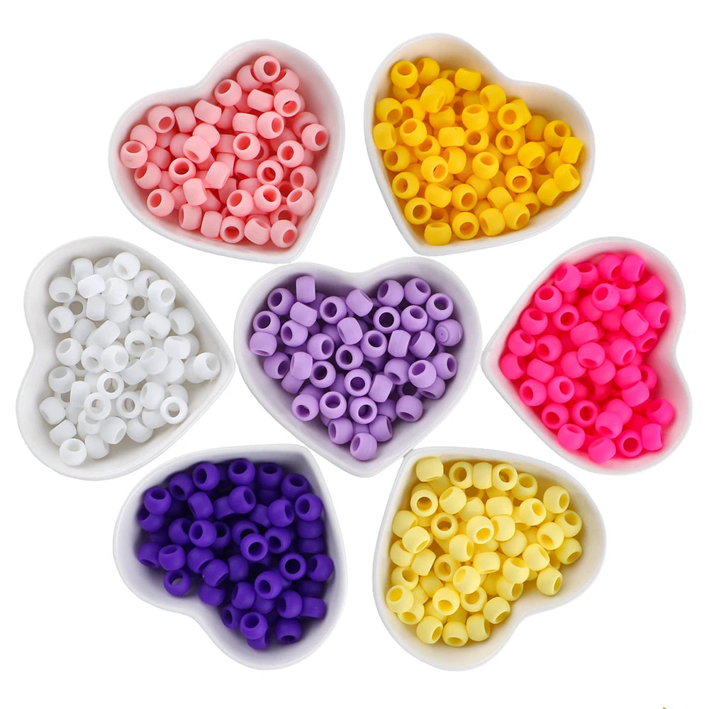 50pcs 6*9mm Large Hole Pony Candy Colorful Silicone Beads Set For Jewelry Making DIY Hair Braiding Bracelet Necklace Handicrafts