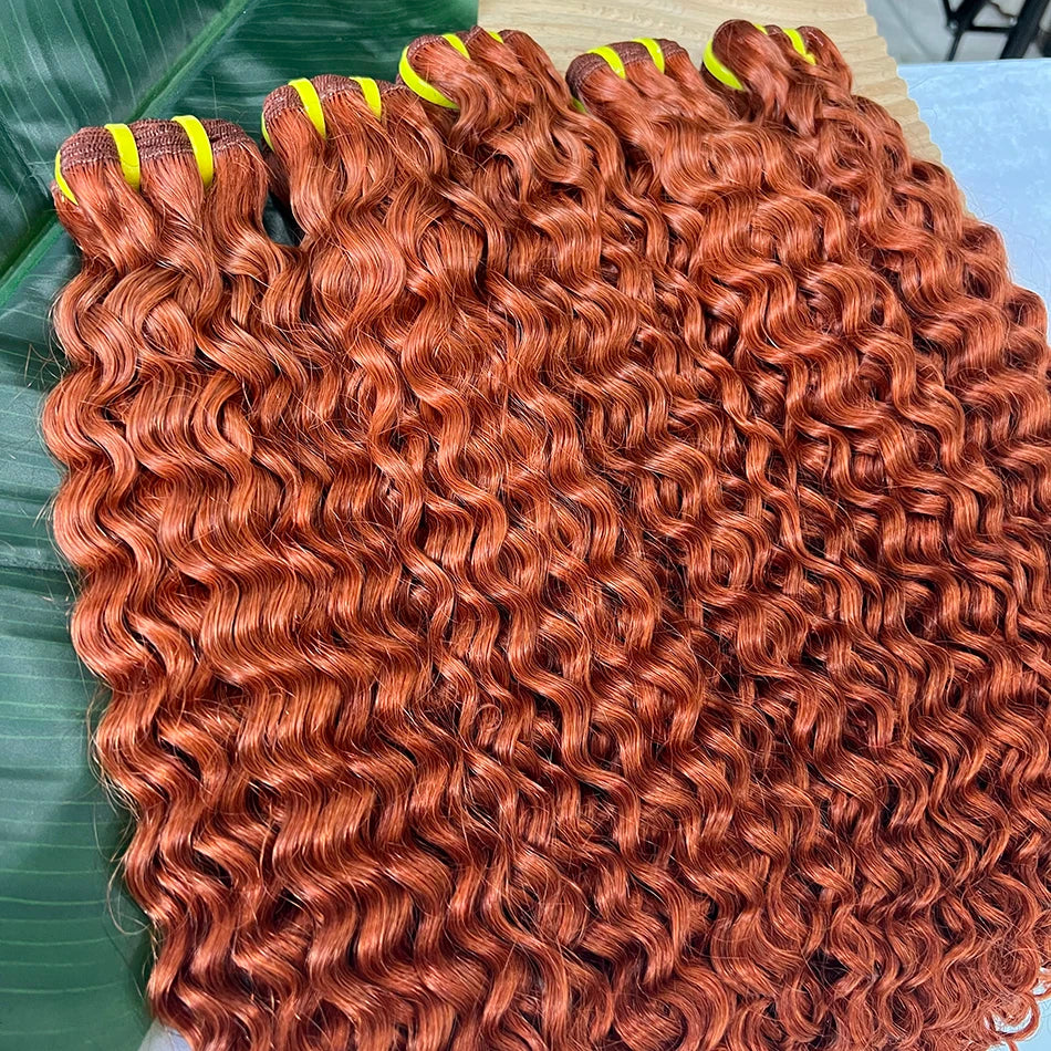 #350 Colored Deep Curly Human Hair Bundles Ginger Orange 100% Virgin Vietnamese Wavy Hair Weave Extensions 100 Grams/Bundle
