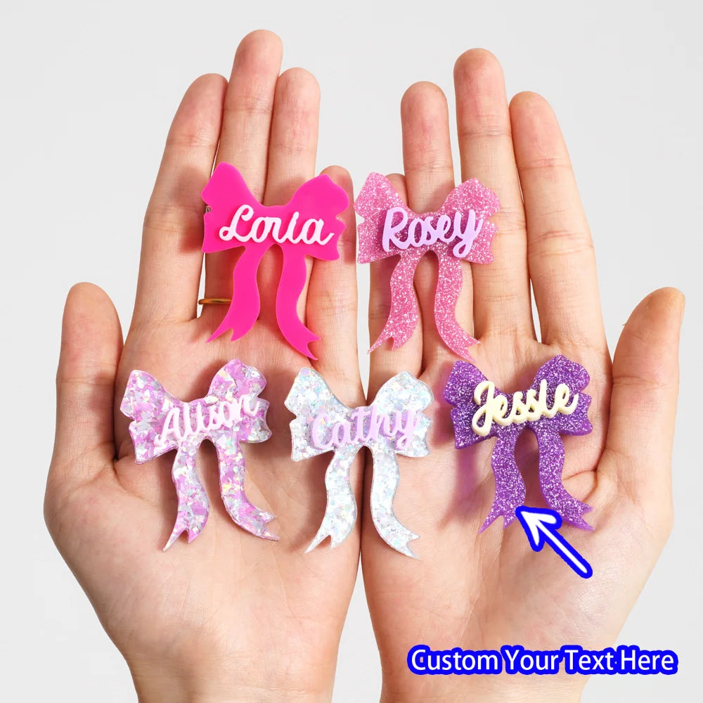 1PC Custom PMMA Hair Clip - Personalized Bow & Name Accessory | Laser Engraved DIY Cute Unique Gift for Teens Daily Use
