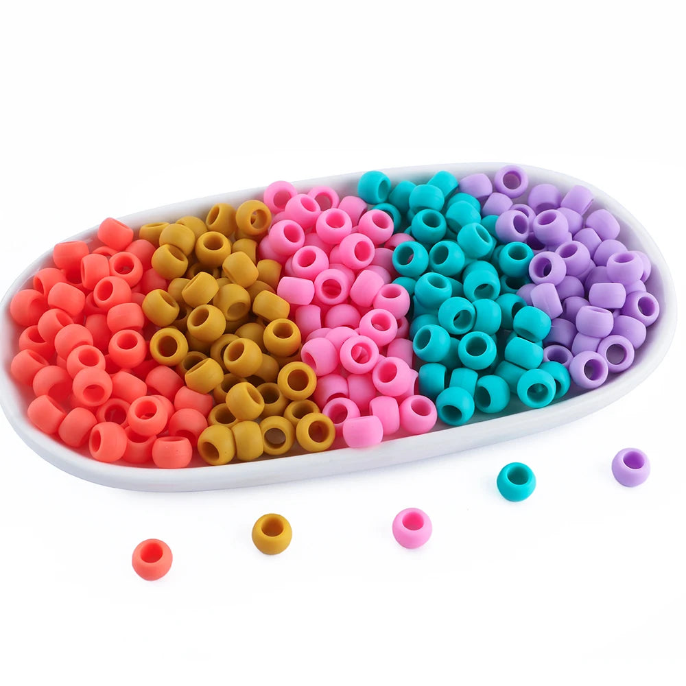 50pcs 6*9mm Large Hole Pony Candy Colorful Silicone Beads Set For Jewelry Making DIY Hair Braiding Bracelet Necklace Handicrafts