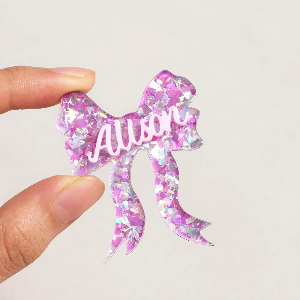 1PC Custom PMMA Hair Clip - Personalized Bow & Name Accessory | Laser Engraved DIY Cute Unique Gift for Teens Daily Use