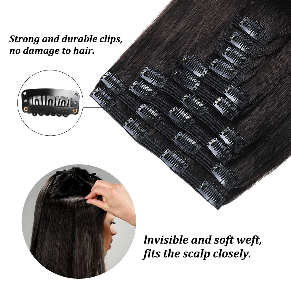 240G Clip In Hair Extensions Human Hair Double Weft Straight 100% Remy Hair Clip In Russian Human Hair Extensions For Women