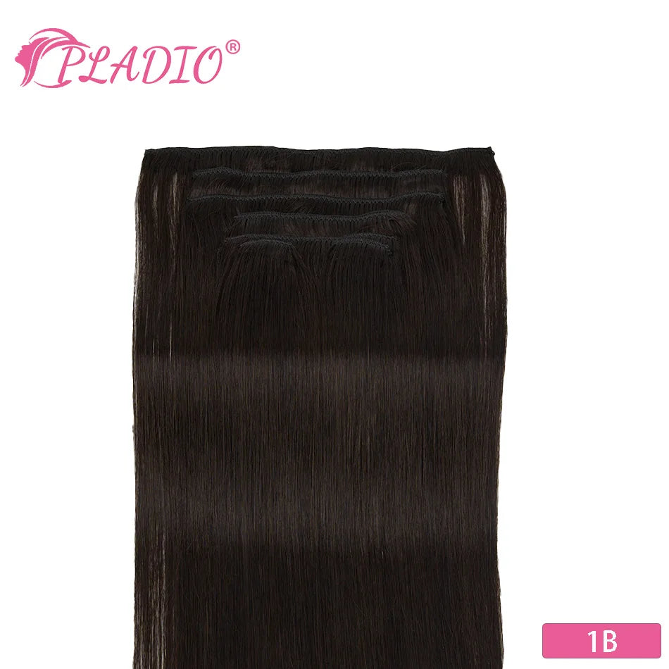 PLADIO T2/2/6 Remy Human Hair Clip ins 7Pcs 14-26 Inch Straight Invisible Hair Extensions for Women [Silky & No Tangling