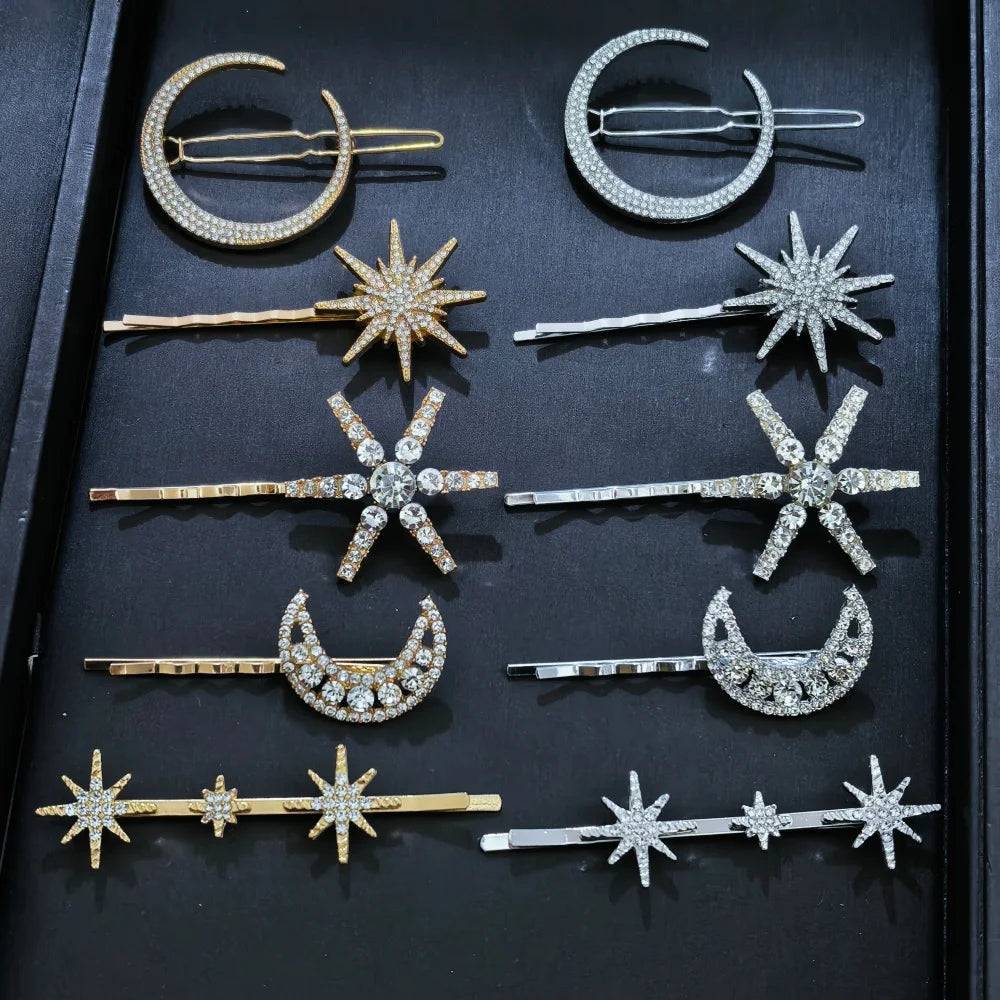 3/4 pcs set Crystal Star Hairpins for Women Girls Metal Hair Clip Pins Luxury Female Hair Pins Wedding Bridal Hair Accessories