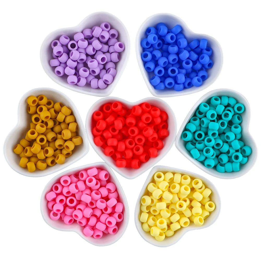 50pcs 6*9mm Large Hole Pony Candy Colorful Silicone Beads Set For Jewelry Making DIY Hair Braiding Bracelet Necklace Handicrafts