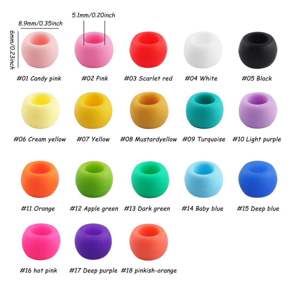 50/100pcs Silicone Hair positioning  Beads 6x9MM Big Hole Spacer Beads For Diy Jewelry Charms Bracelets Making Hair Supplies