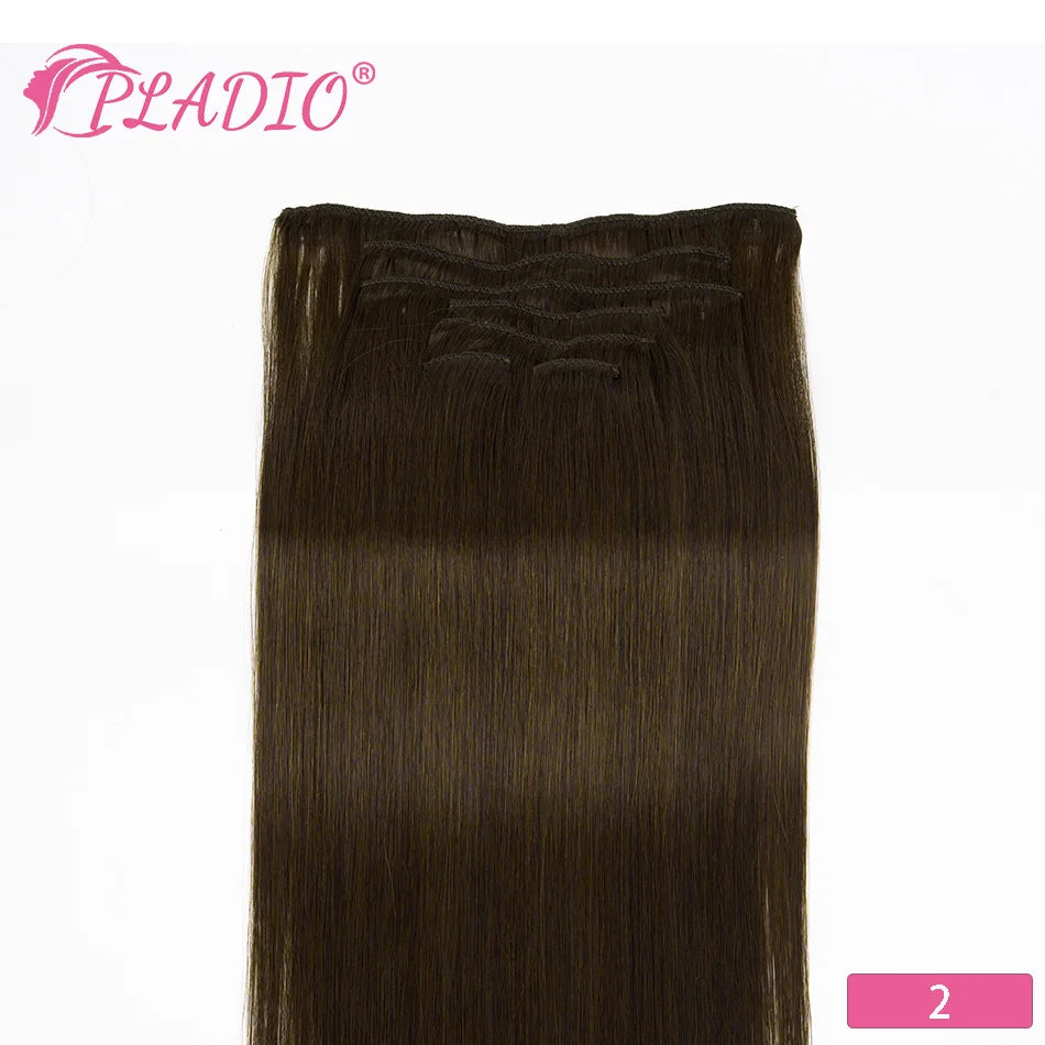 PLADIO T2/2/6 Remy Human Hair Clip ins 7Pcs 14-26 Inch Straight Invisible Hair Extensions for Women [Silky & No Tangling
