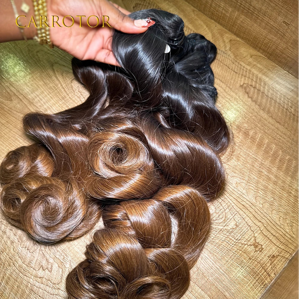 Ombre 1b/30 Brown Colored Body Wave Human Hair Bundles 100%Unprocessed Virgin Weave Real Human Hair 3 Hair Extensions  For Women