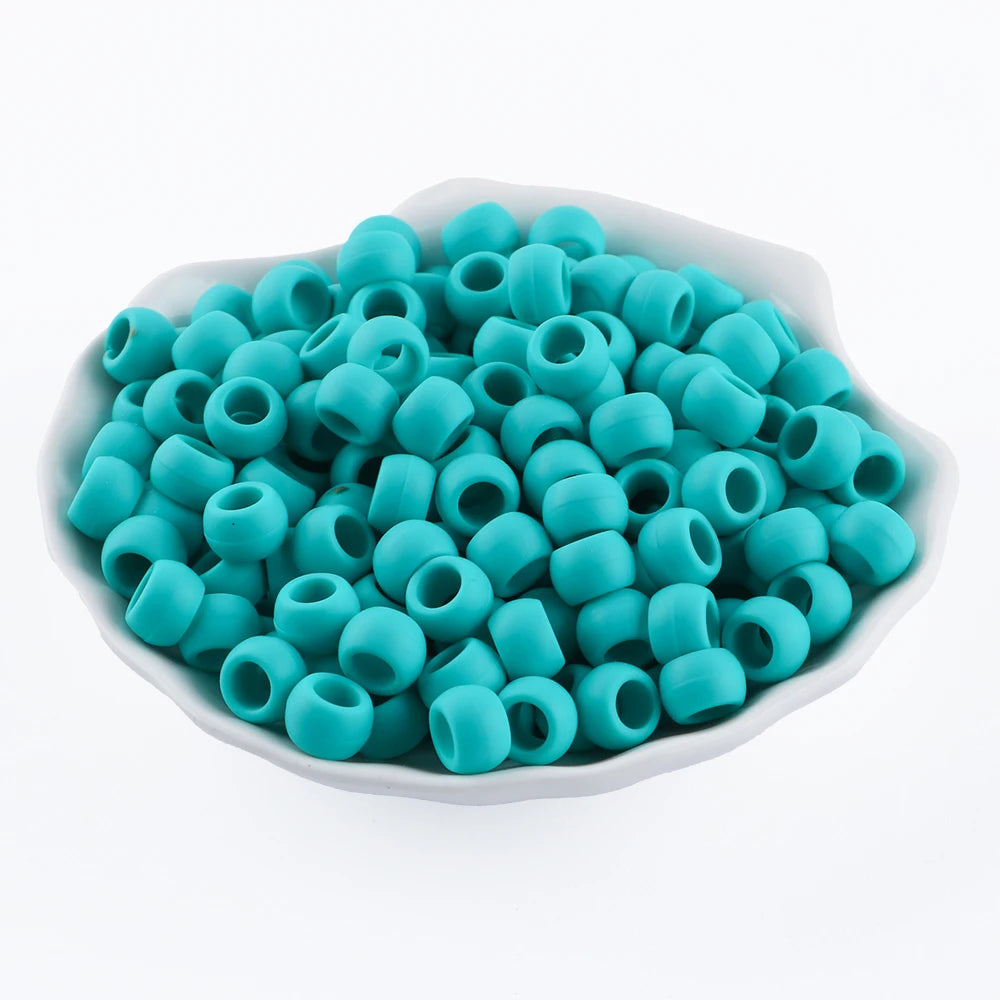 50pcs 6*9mm Large Hole Pony Candy Colorful Silicone Beads Set For Jewelry Making DIY Hair Braiding Bracelet Necklace Handicrafts