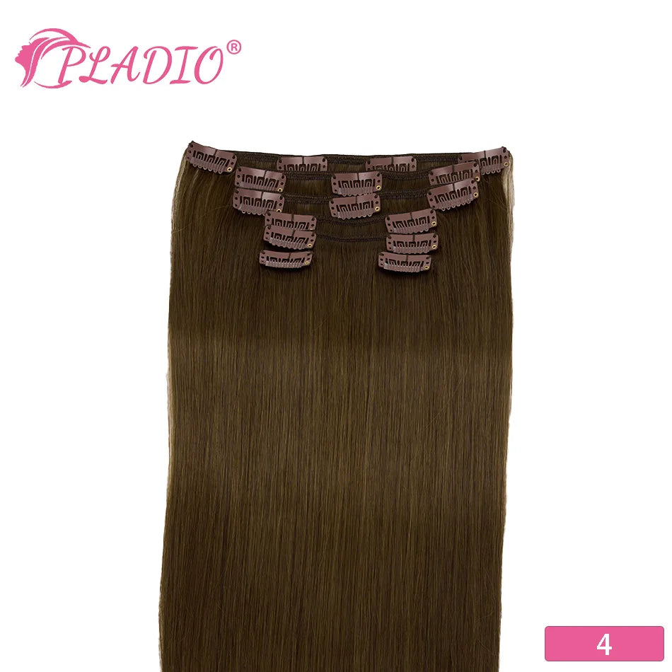 PLADIO T2/2/6 Remy Human Hair Clip ins 7Pcs 14-26 Inch Straight Invisible Hair Extensions for Women [Silky & No Tangling