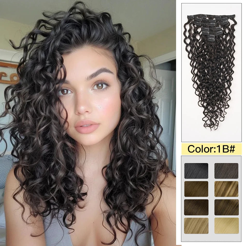 Yelo Curly Clip in Hair Extensions Real Human Hair Wet and Wavy 100% Brazilian Remy Human Hair Clip on 12-26 inch For Women