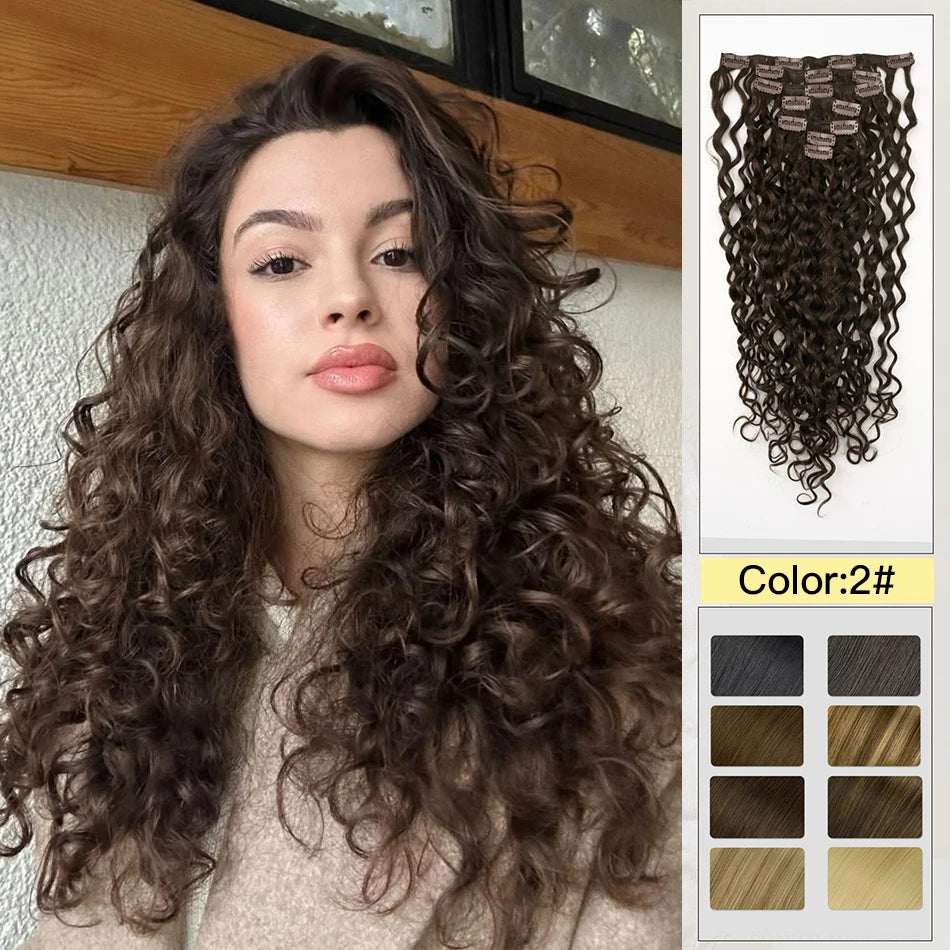 Yelo Curly Clip in Hair Extensions Real Human Hair Wet and Wavy 100% Brazilian Remy Human Hair Clip on 12-26 inch For Women