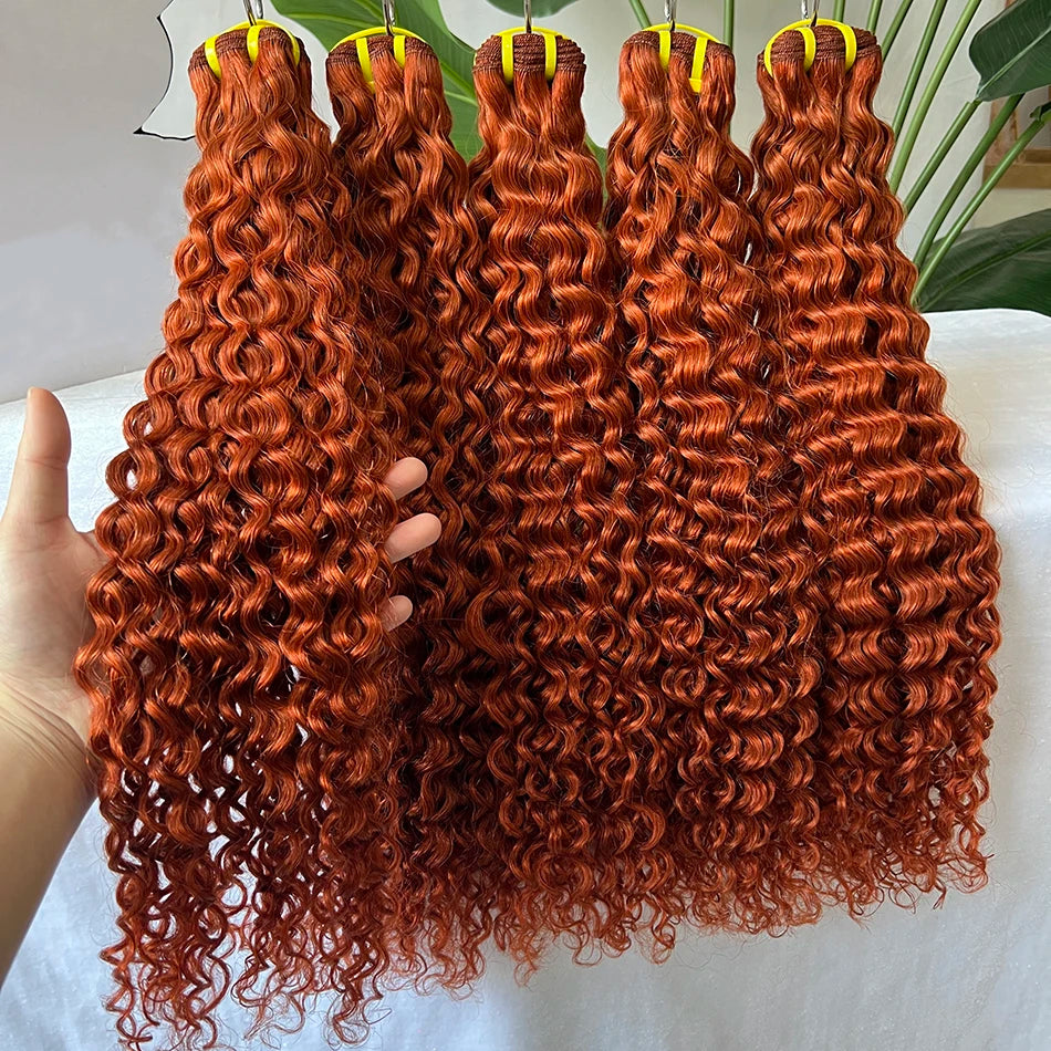 #350 Colored Deep Curly Human Hair Bundles Ginger Orange 100% Virgin Vietnamese Wavy Hair Weave Extensions 100 Grams/Bundle