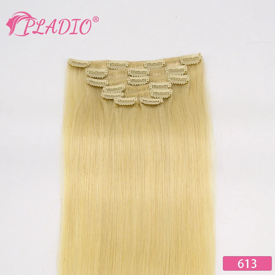 PLADIO T2/2/6 Remy Human Hair Clip ins 7Pcs 14-26 Inch Straight Invisible Hair Extensions for Women [Silky & No Tangling