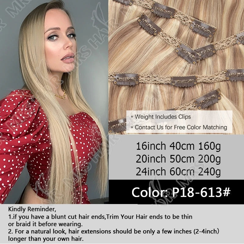 Clip in Hair Extension Human Hair Machine Remy 24inch 240g Full Head  Real Natural Hair Extensions Thinck End  Hair Clips 6PCS