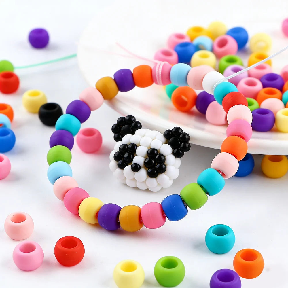50pcs 6*9mm Large Hole Pony Candy Colorful Silicone Beads Set For Jewelry Making DIY Hair Braiding Bracelet Necklace Handicrafts