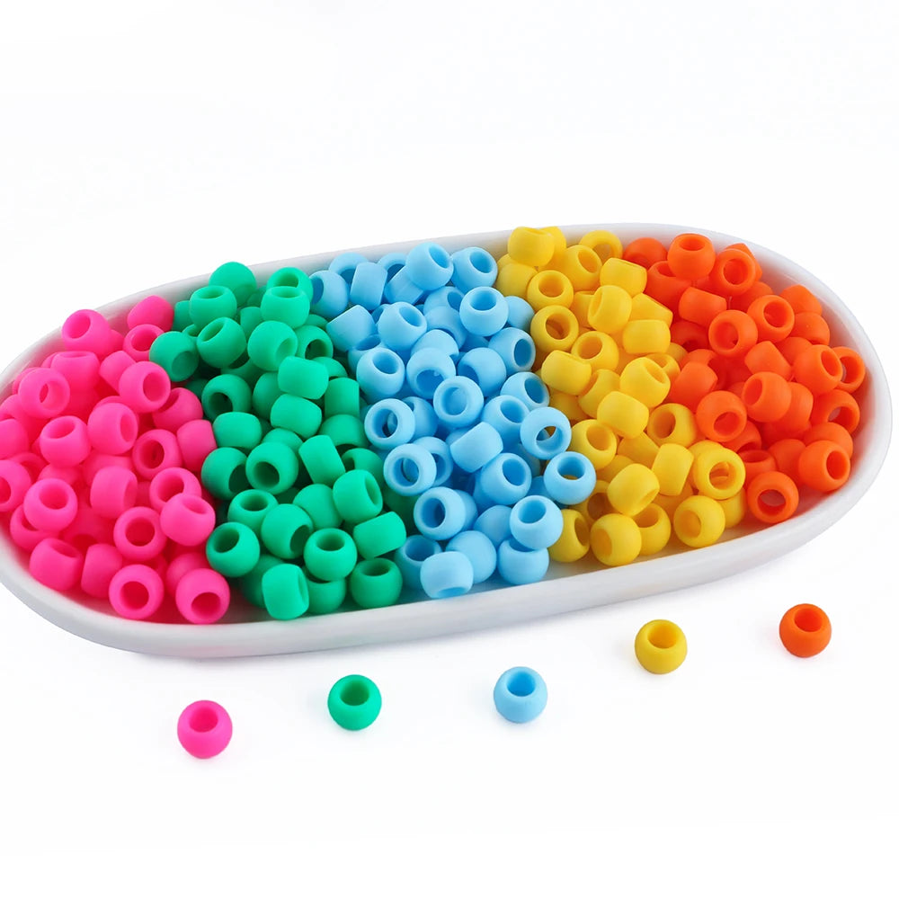 50pcs 6*9mm Large Hole Pony Candy Colorful Silicone Beads Set For Jewelry Making DIY Hair Braiding Bracelet Necklace Handicrafts
