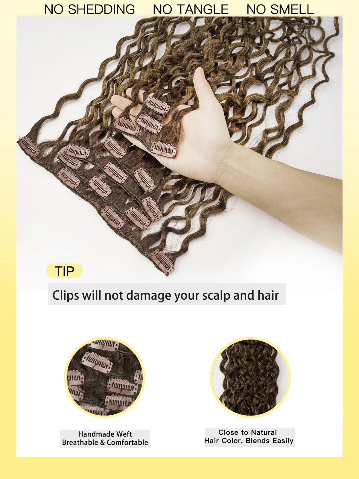 Yelo Curly Clip in Hair Extensions Real Human Hair Wet and Wavy 100% Brazilian Remy Human Hair Clip on 12-26 inch For Women