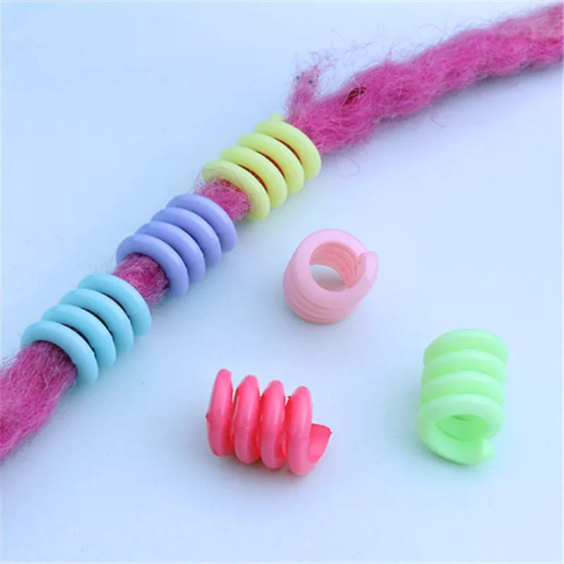 50Pcs 12x18mm Mix Color Acrylic Big Hole Spring Hair Dreadlock Beads Hair Braid Rings Cuff Clips Tube Hair Styling Accessories