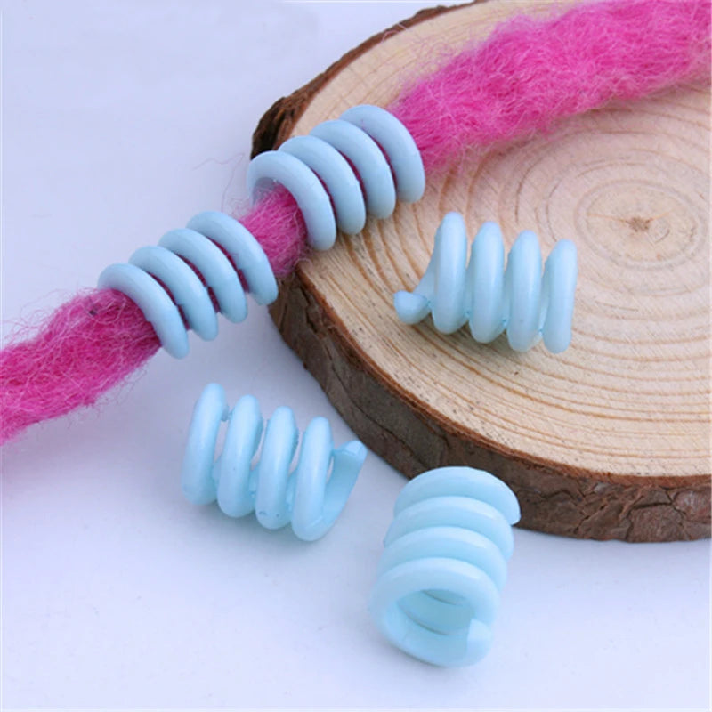 50Pcs 12x18mm Mix Color Acrylic Big Hole Spring Hair Dreadlock Beads Hair Braid Rings Cuff Clips Tube Hair Styling Accessories