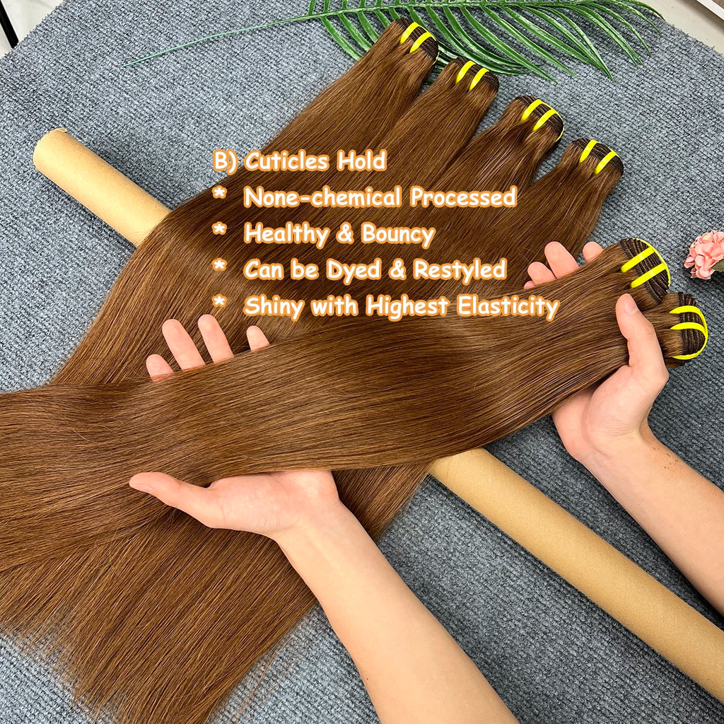#4 Dark Brown Silky Straight 100% Human Hair Bundles 15A Raw 1 3 4 Pcs Hair Weave Colored Bundles Double Weft Extensions