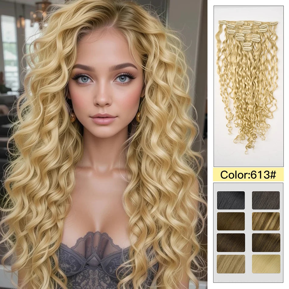 Yelo Curly Clip in Hair Extensions Real Human Hair Wet and Wavy 100% Brazilian Remy Human Hair Clip on 12-26 inch For Women