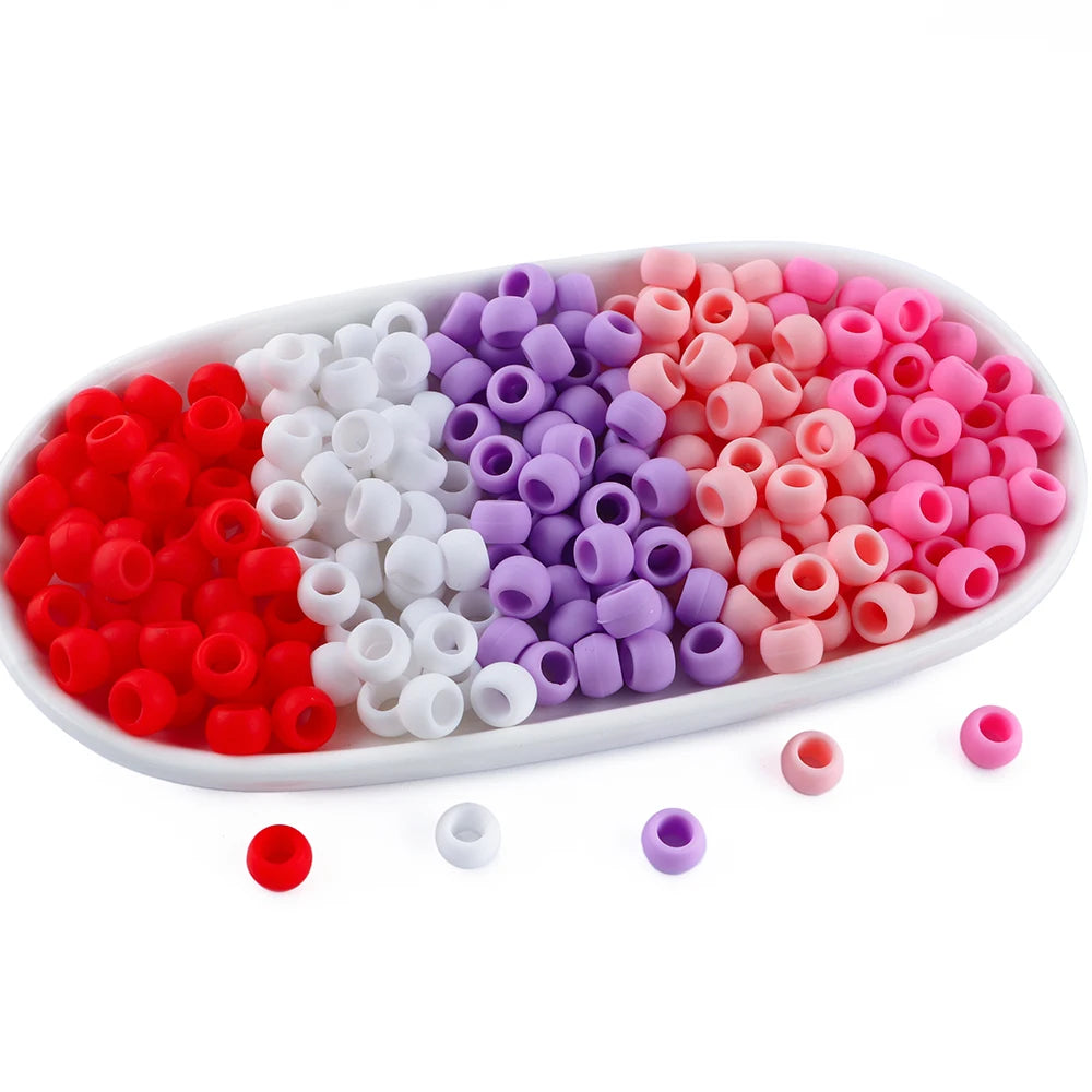 50pcs 6*9mm Large Hole Pony Candy Colorful Silicone Beads Set For Jewelry Making DIY Hair Braiding Bracelet Necklace Handicrafts